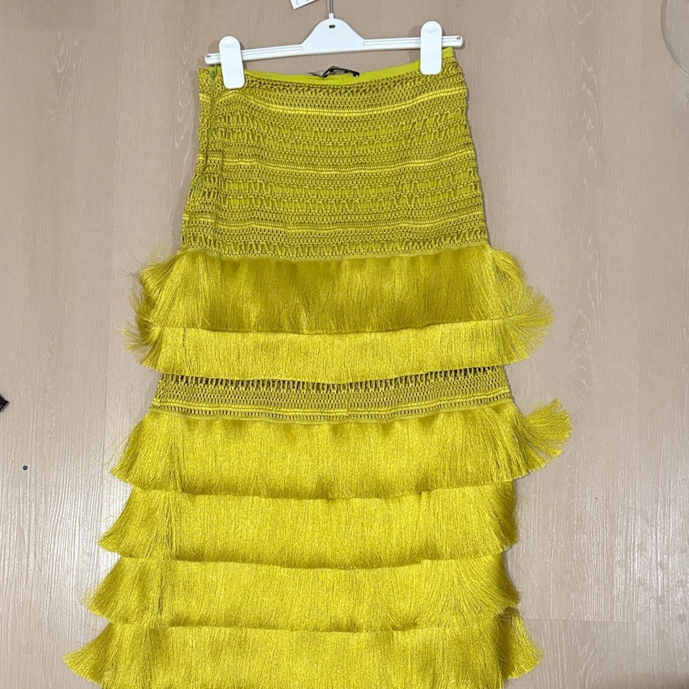 PATBO Yellow Fringe Skirt